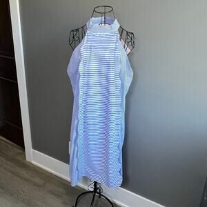 NWT CK Bradley Blue and White Striped Ruffle Halter Dress  Size xL